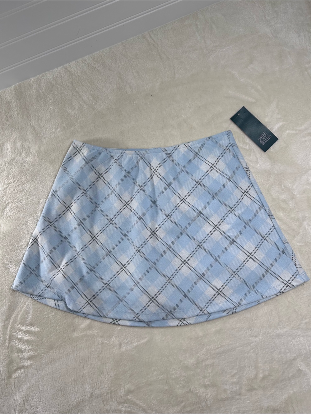 NWT Wild Fable Light Blue Plaid Mini A-Line Skort Skirt w/ Shorts Built In XS